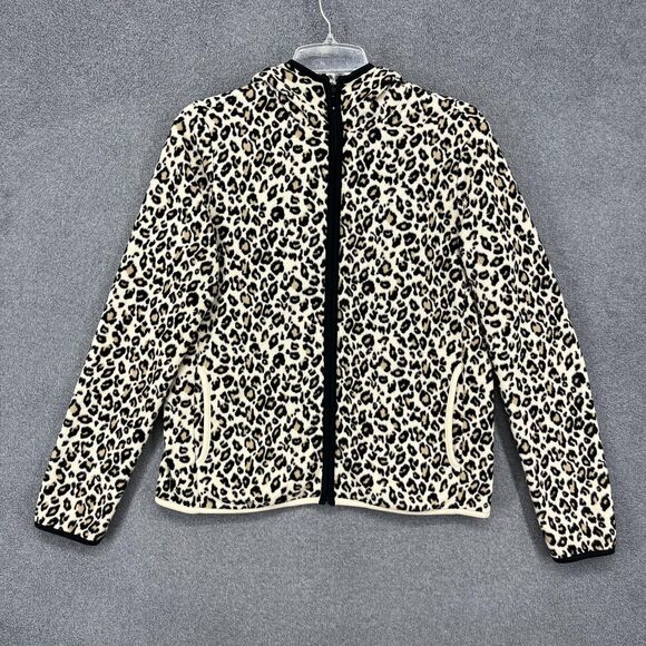 Uniqlo Jacket Womens Large Leopard Print Fleece Full Zip Hooded Animal Pattern - Picture 1 of 16